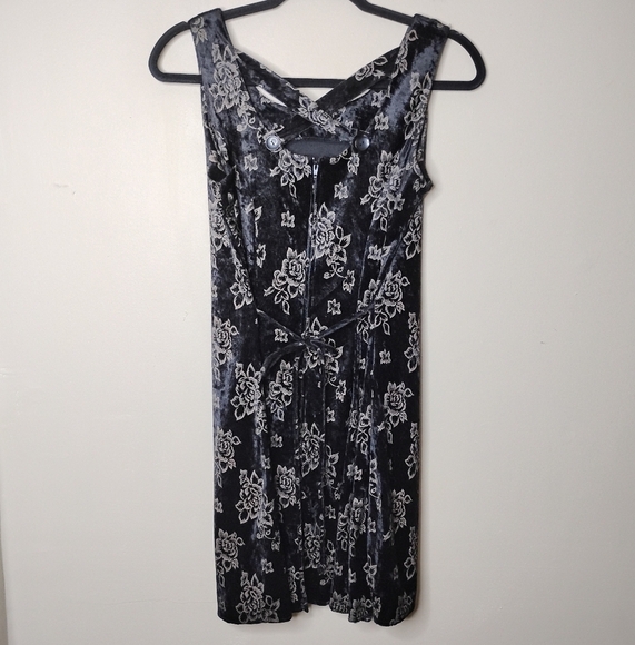 Vintage 90s DBY Velvet Mini Dress Size S Y2K Floral Whimsigoth - Picture 7 of 8